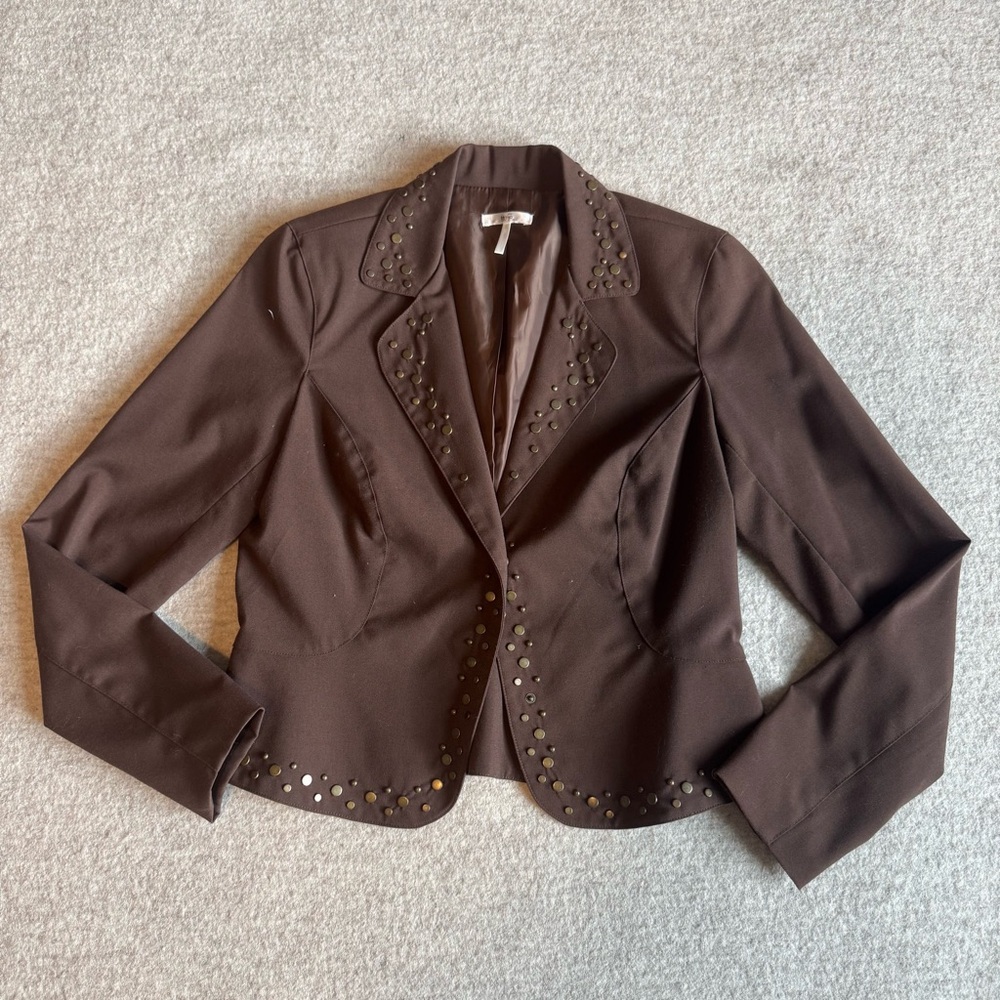Metro Chocolate Brown Women's Blazer with Stud Accents